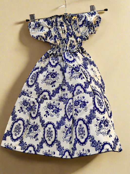 Blue & White Floral Smocked Dress for Girls (Ages 3–5) | DOLA Soft