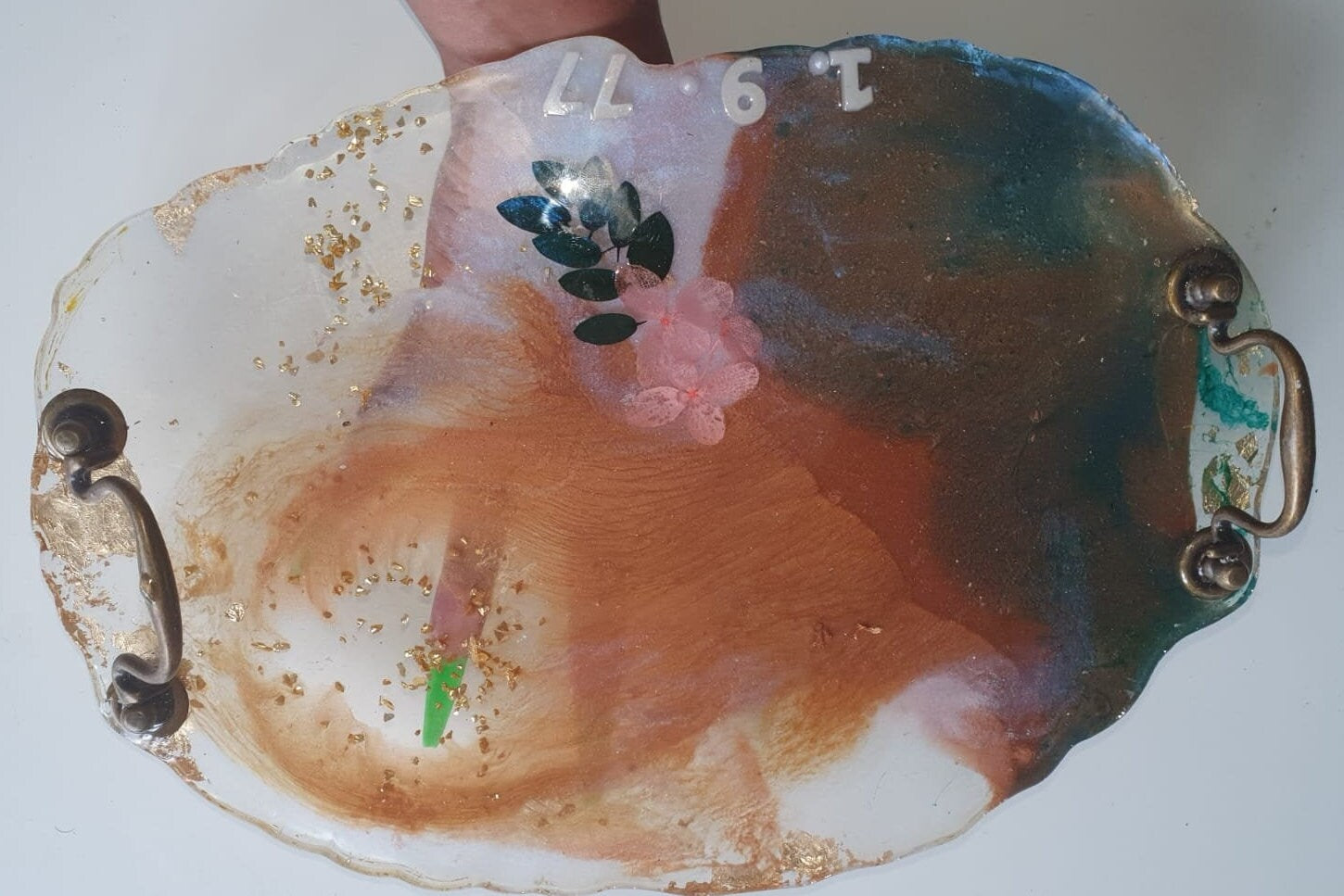 Custom Made Personalized Resin Art Tray With Vintage Handles by DOLA