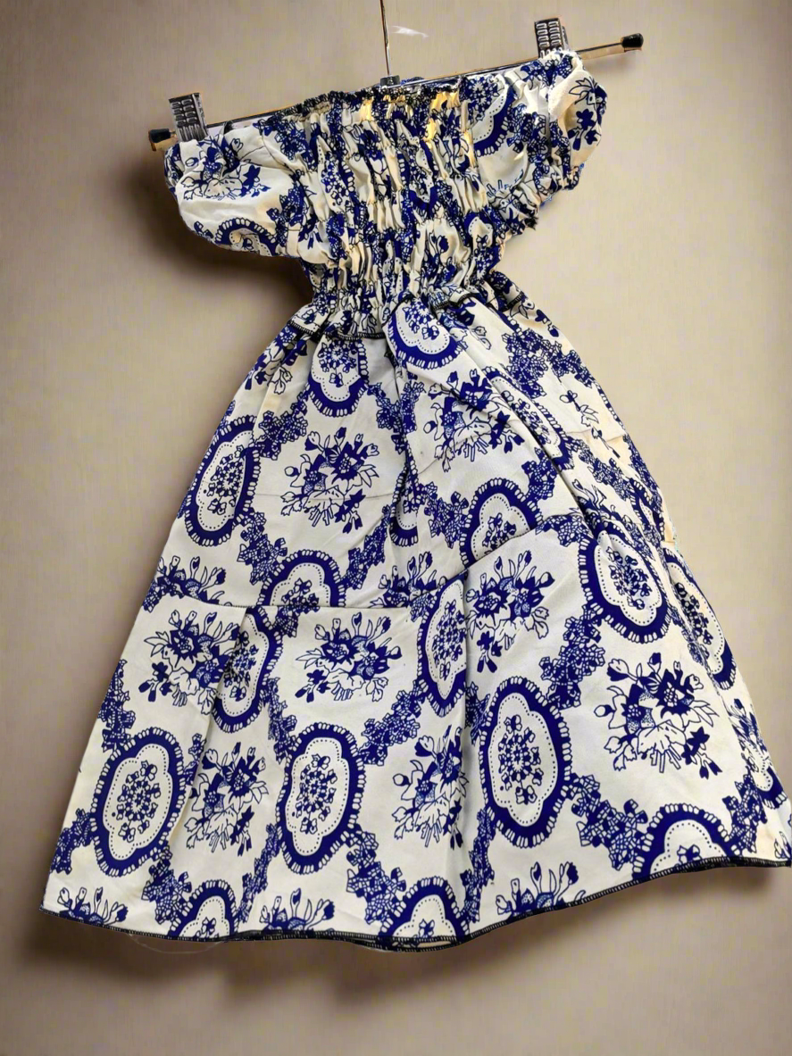 Blue & White Floral Smocked Dress for Girls (Ages 3–5) | DOLA Soft