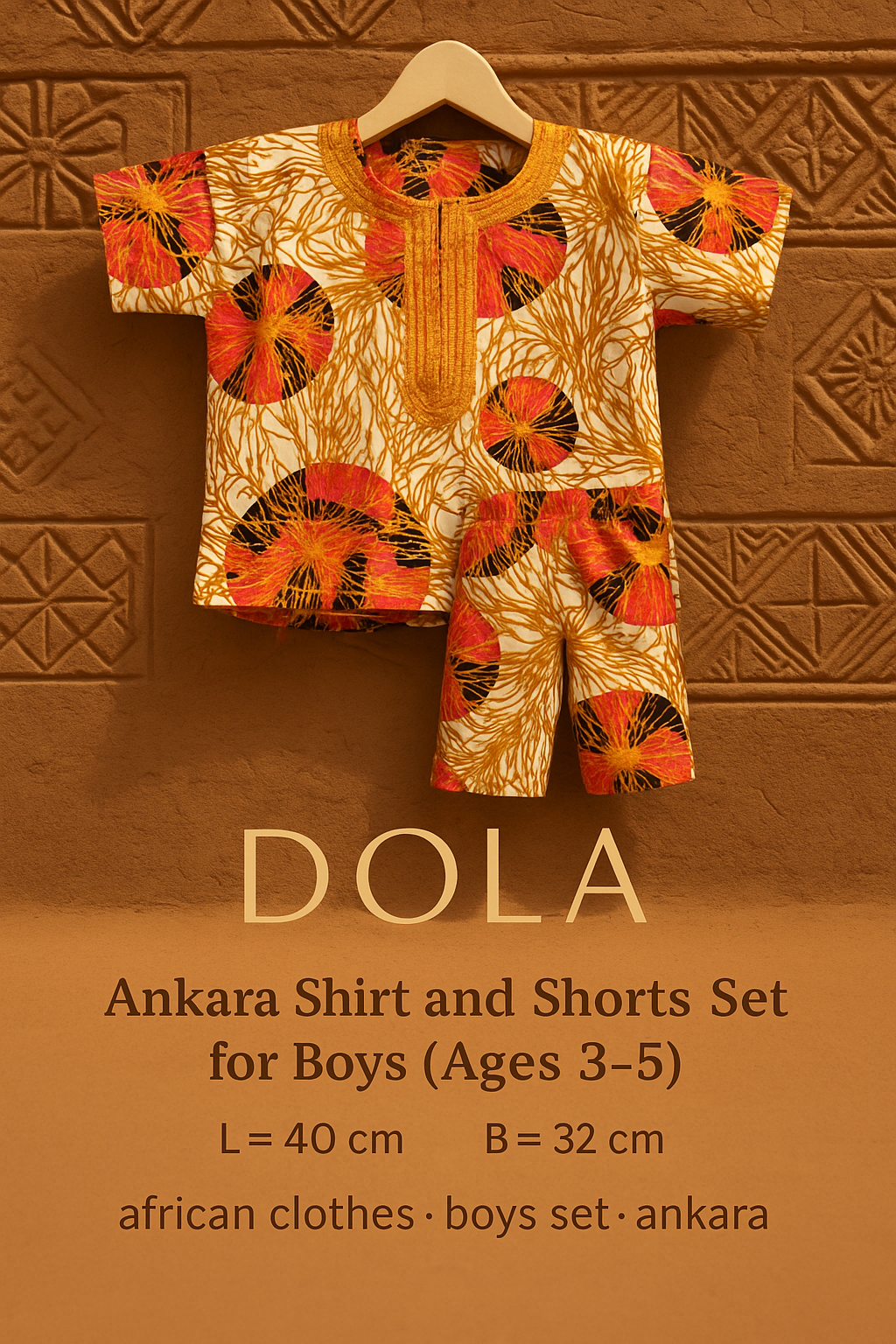 Boys African Ankara Two-Piece Set – Orange Booboo Shirt & Shorts | Ages 2–4 | DOLA Soft