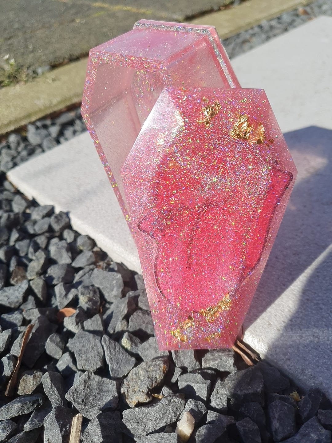 Pink Glitter Coffin Shaped Resin Jewelry Box by DOLA