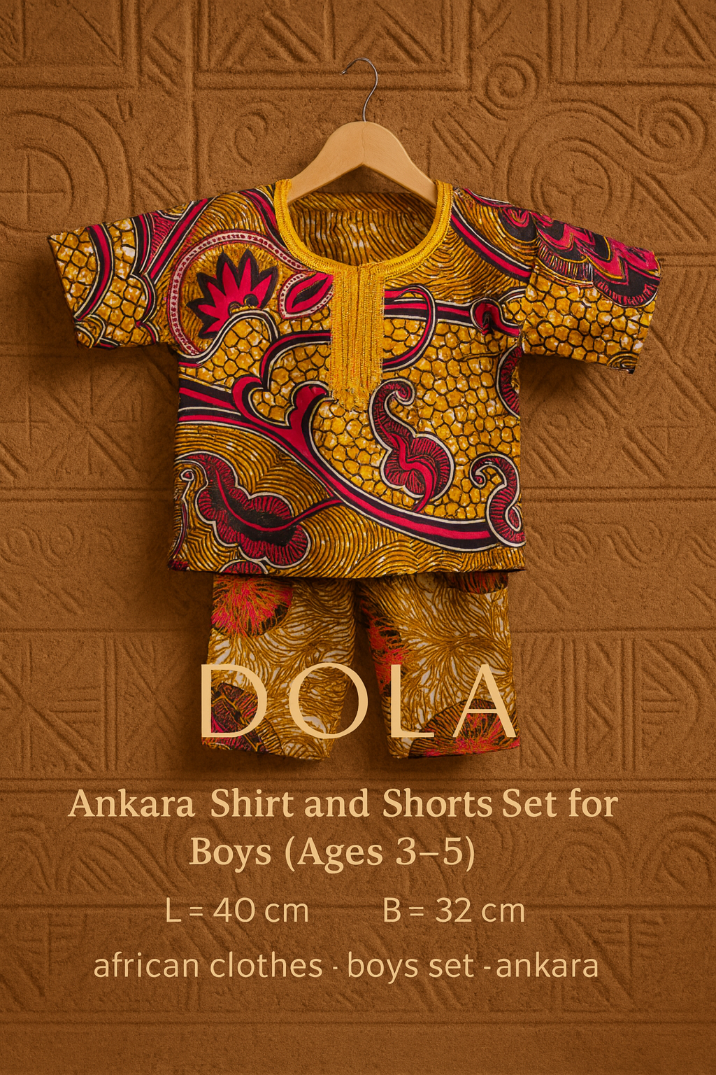 Boys African Ankara Two-Piece Set – Orange Booboo Shirt & Shorts | Ages 2–4 | DOLA Soft