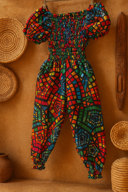 African Print Cotton Jumpsuit | Girl’s Ankara Outfit 6–8 Years | DOLA Soft