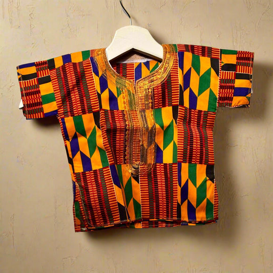 Vibrant Boys Kente Print Shirt | African Ankara Kids Clothing
