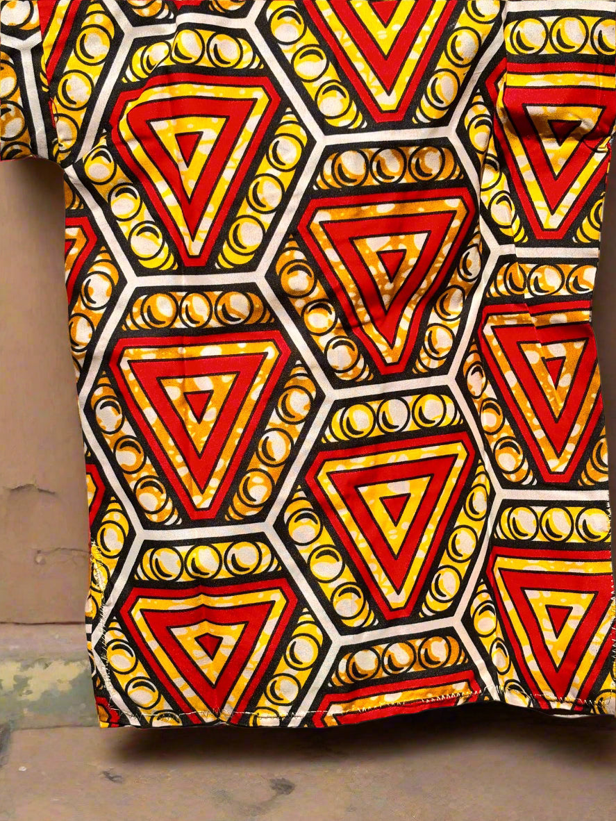 Boys African Ankara Set | Red & Yellow Geometric Print Kidswear
