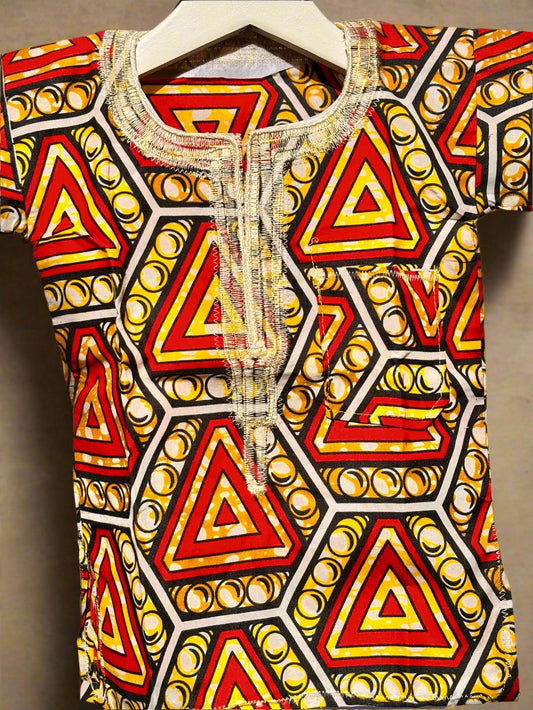 Boys African Ankara Set | Red & Yellow Geometric Print Kidswear