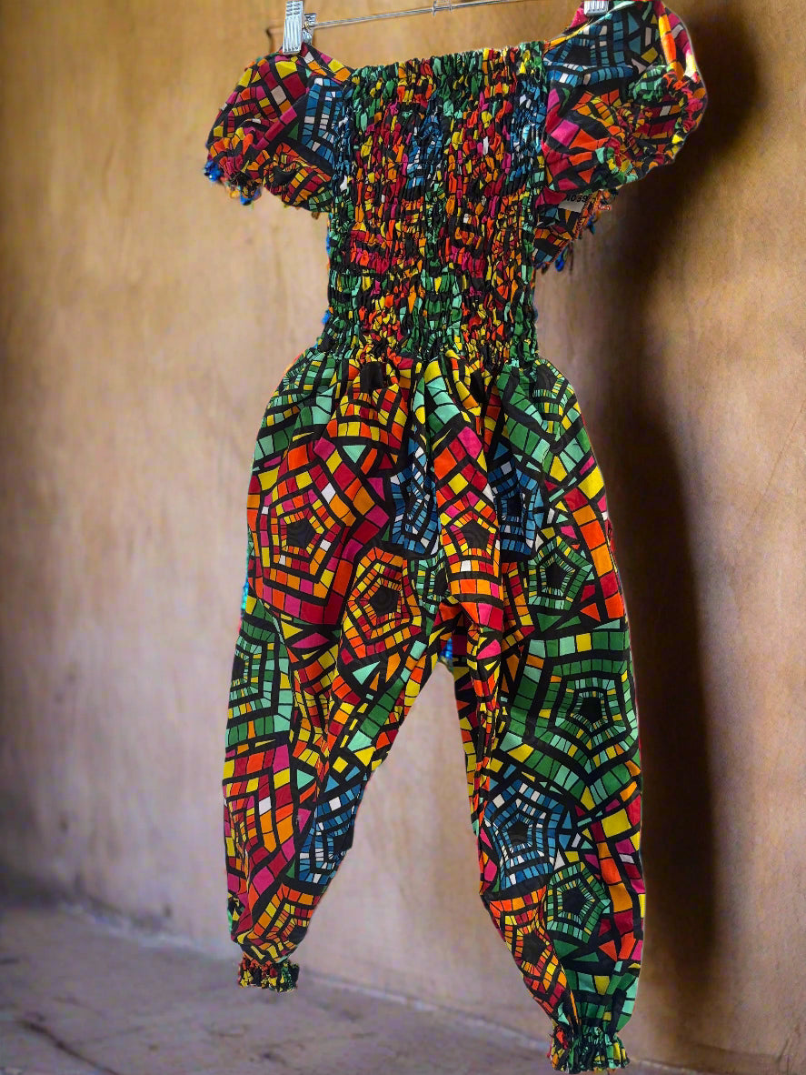 African Print Cotton Jumpsuit | Girl’s Ankara Outfit 6–8 Years | DOLA Soft