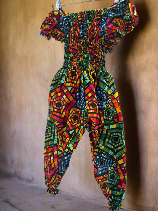African Print Cotton Jumpsuit | Girl’s Ankara Outfit 6–8 Years | DOLA Soft