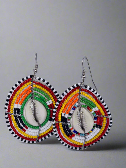 African Beaded Cowrie Shell Earrings | DOLA Soft