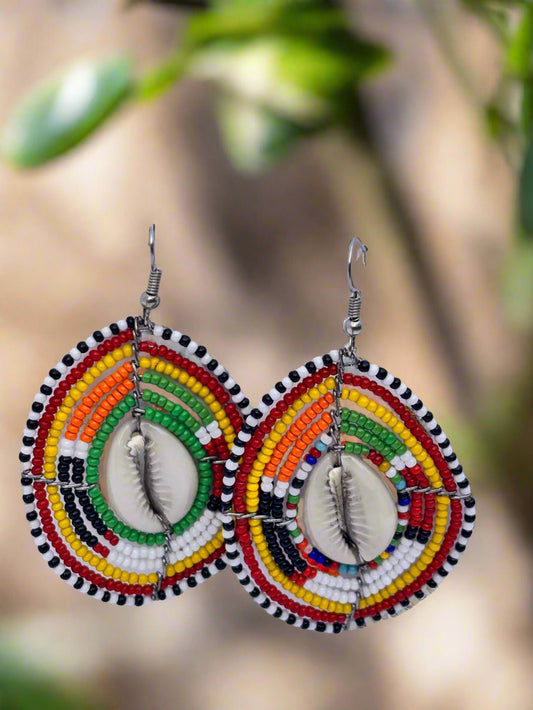 African Beaded Cowrie Shell Earrings | DOLA Soft