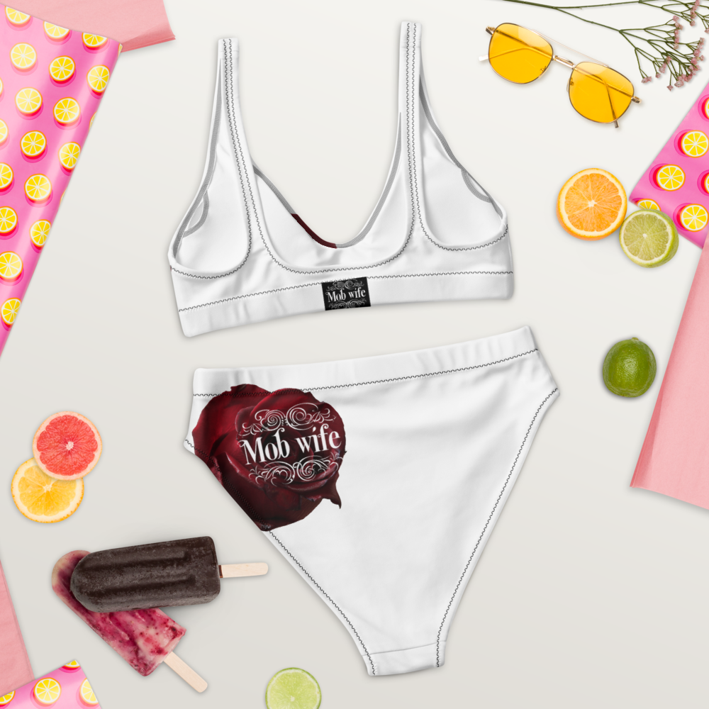 Rose on white Recycled high-waisted bikini