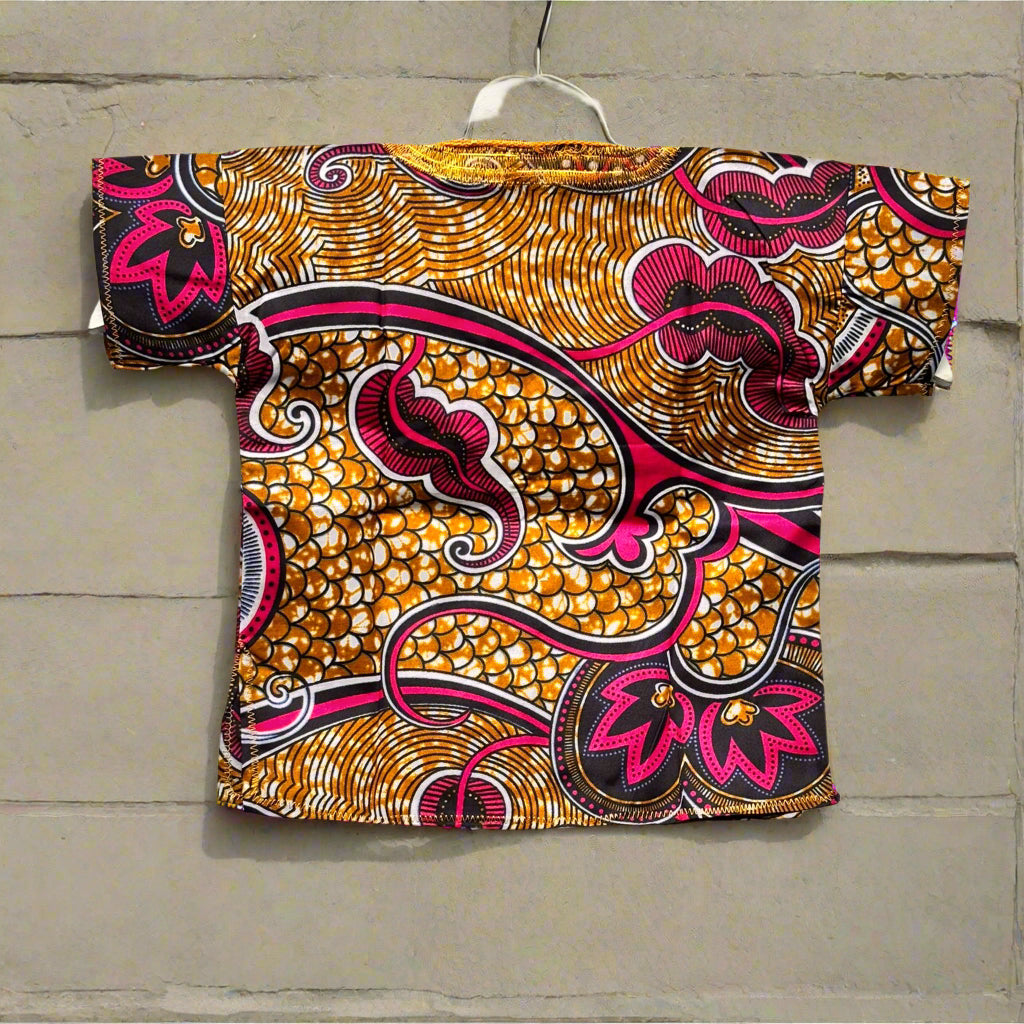 Boys African Ankara Two-Piece Set – Orange Booboo Shirt & Shorts | Ages 2–4 | DOLA Soft