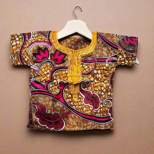 Boys African Ankara Two-Piece Set – Orange Booboo Shirt & Shorts | Ages 2–4 | DOLA Soft