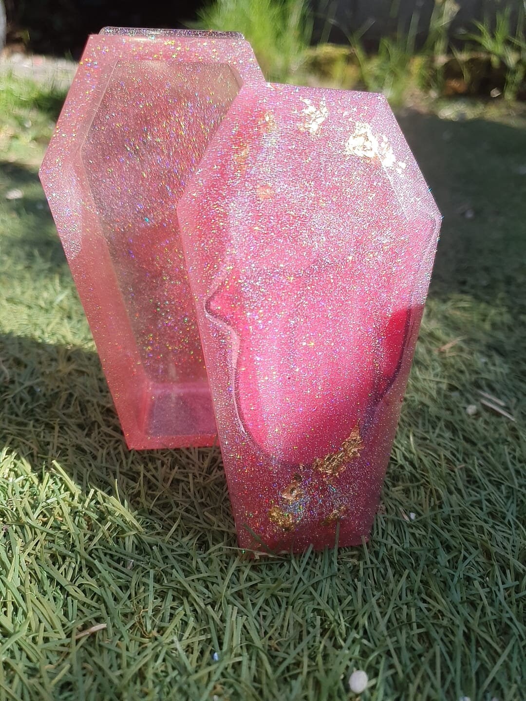 Pink Glitter Coffin Shaped Resin Jewelry Box by DOLA