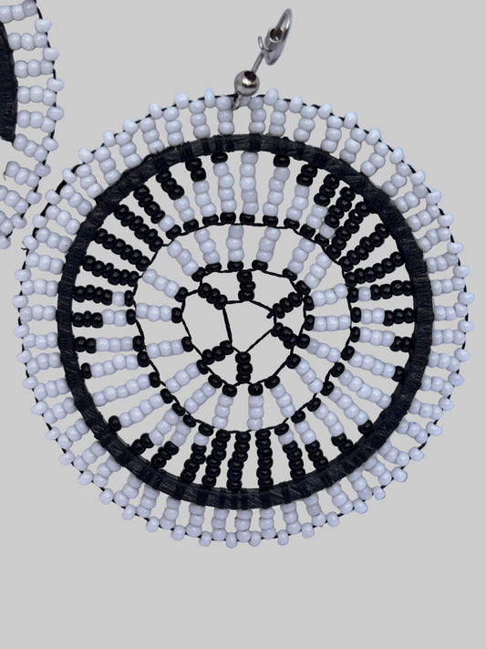 West African Beaded Earrings – Black & White Tribal Design