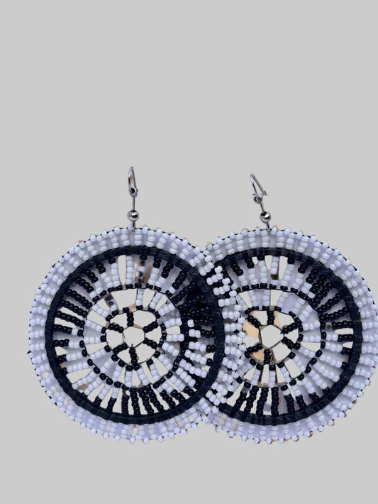 West African Beaded Earrings – Black & White Tribal Design