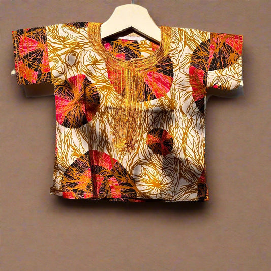 Boys African Ankara Two-Piece Set – Orange Booboo Shirt & Shorts | Ages 2–4 | DOLA Soft