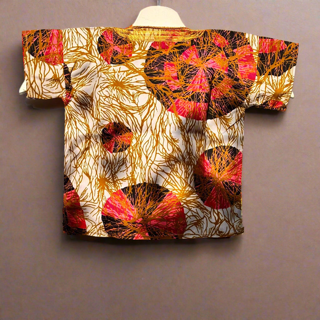 Boys African Ankara Two-Piece Set – Orange Booboo Shirt & Shorts | Ages 2–4 | DOLA Soft