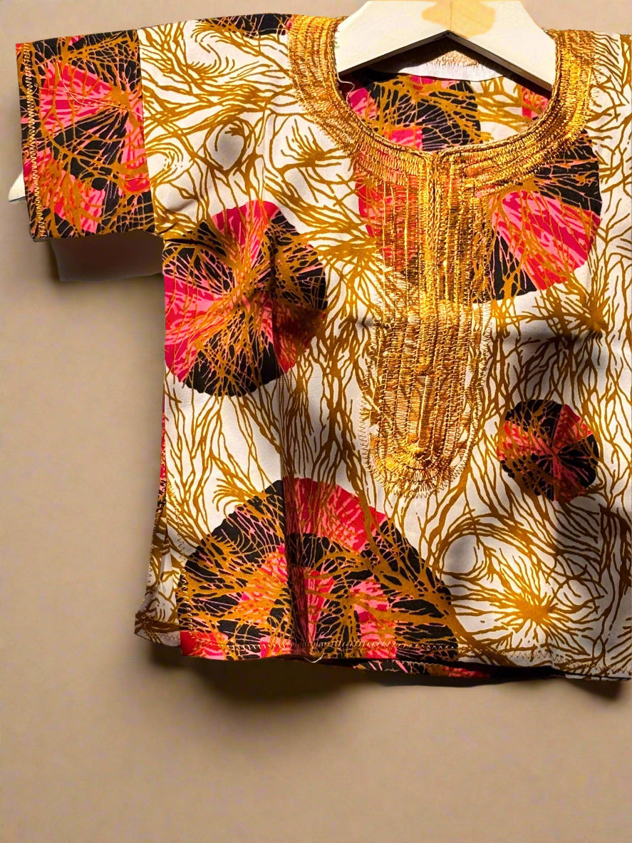 Boys African Ankara Two-Piece Set – Orange Booboo Shirt & Shorts | Ages 2–4 | DOLA Soft
