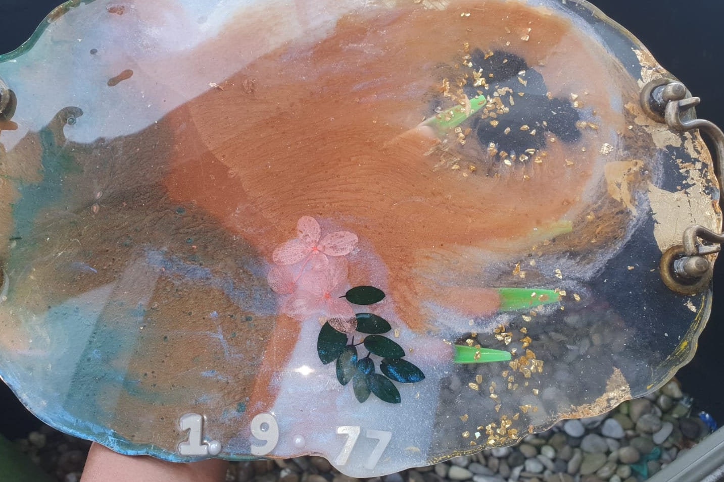 Custom Made Personalized Resin Art Tray With Vintage Handles by DOLA