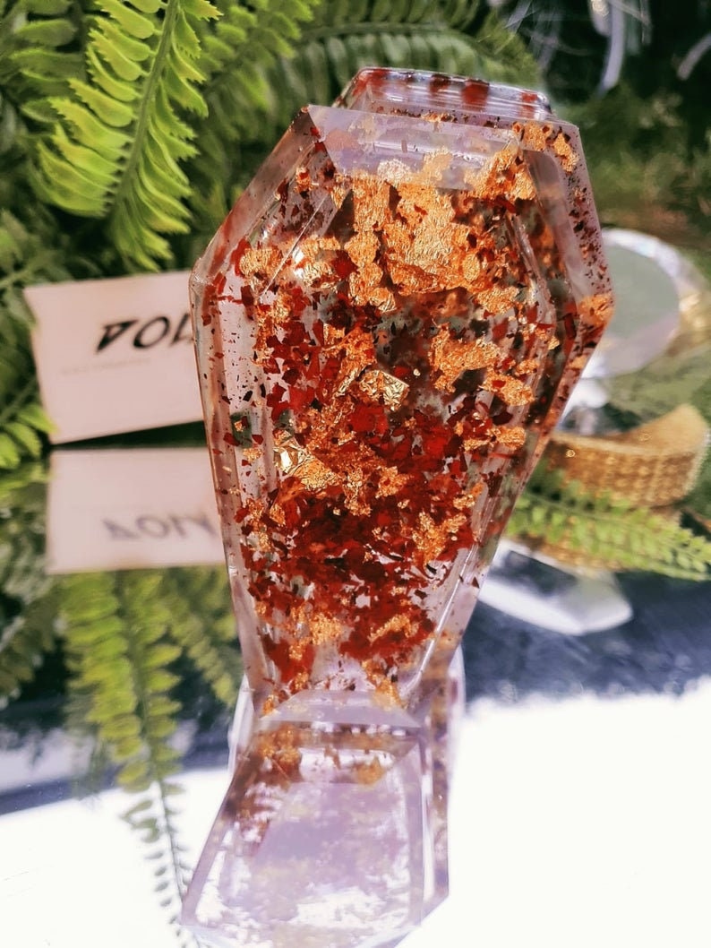 Pink Glitter Coffin Shaped Resin Jewelry Box by DOLA