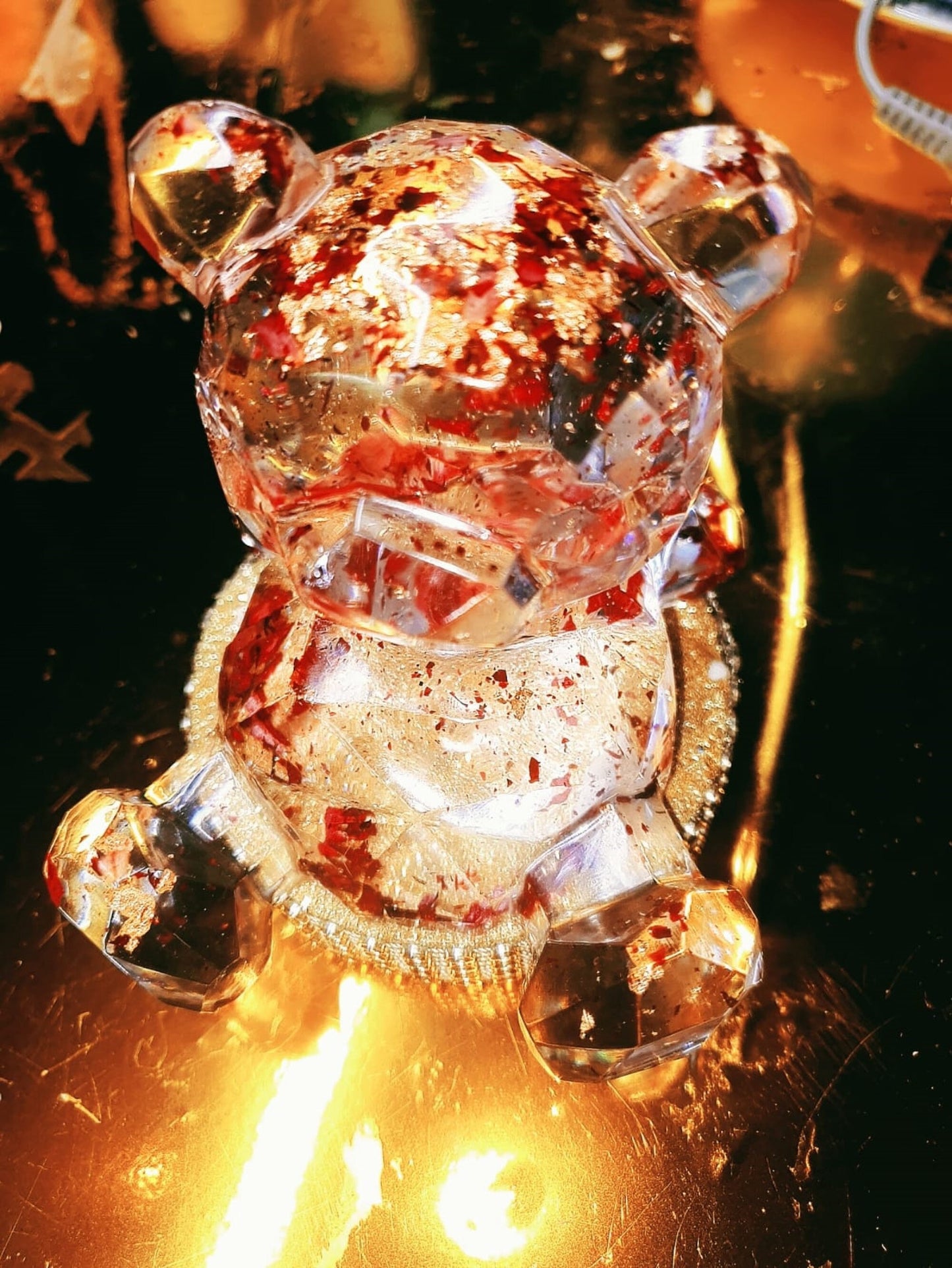 Transparent Rose Big Bear Resin Art Phone Holder by DOLA