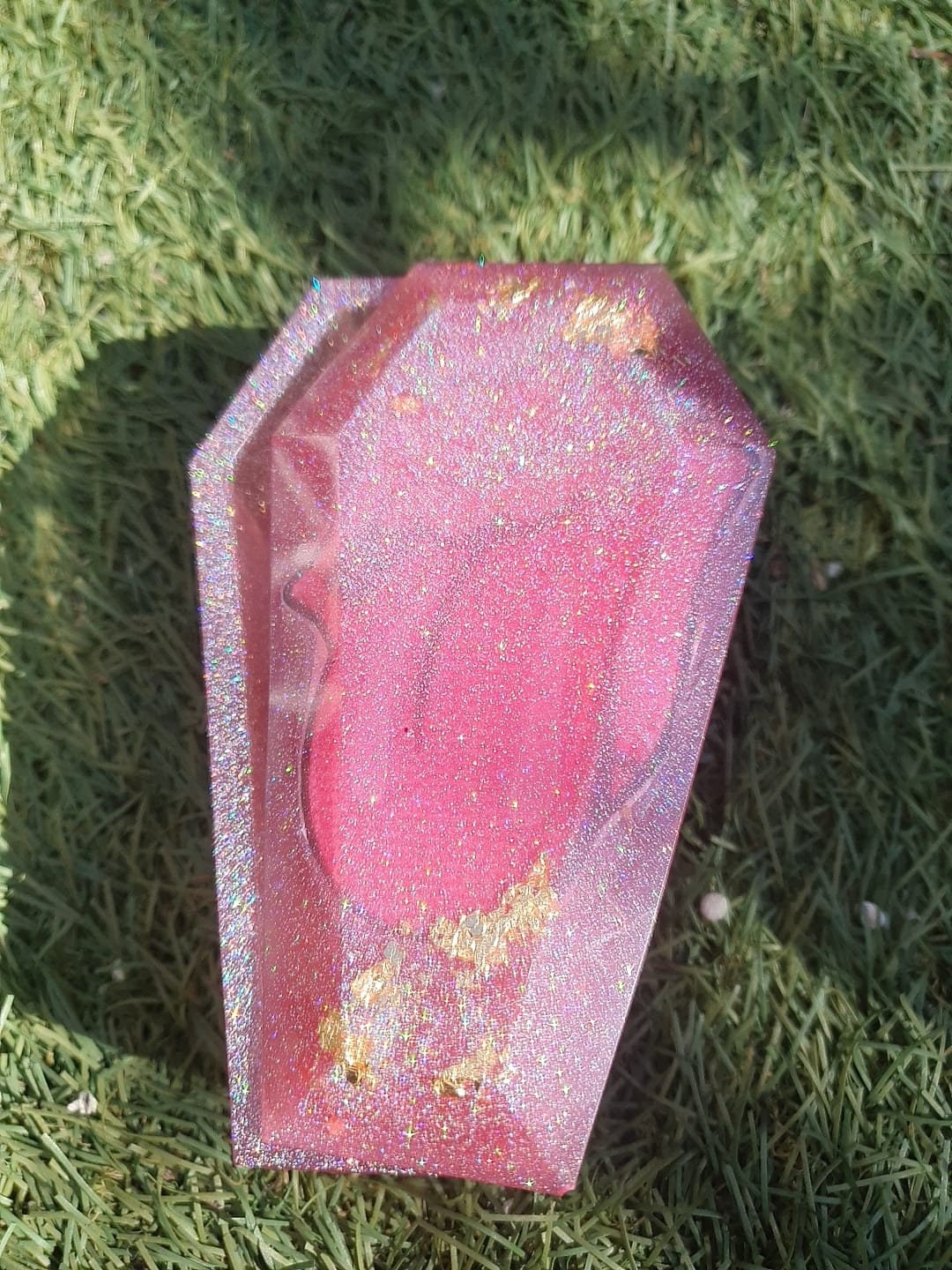 Pink Glitter Coffin Shaped Resin Jewelry Box by DOLA
