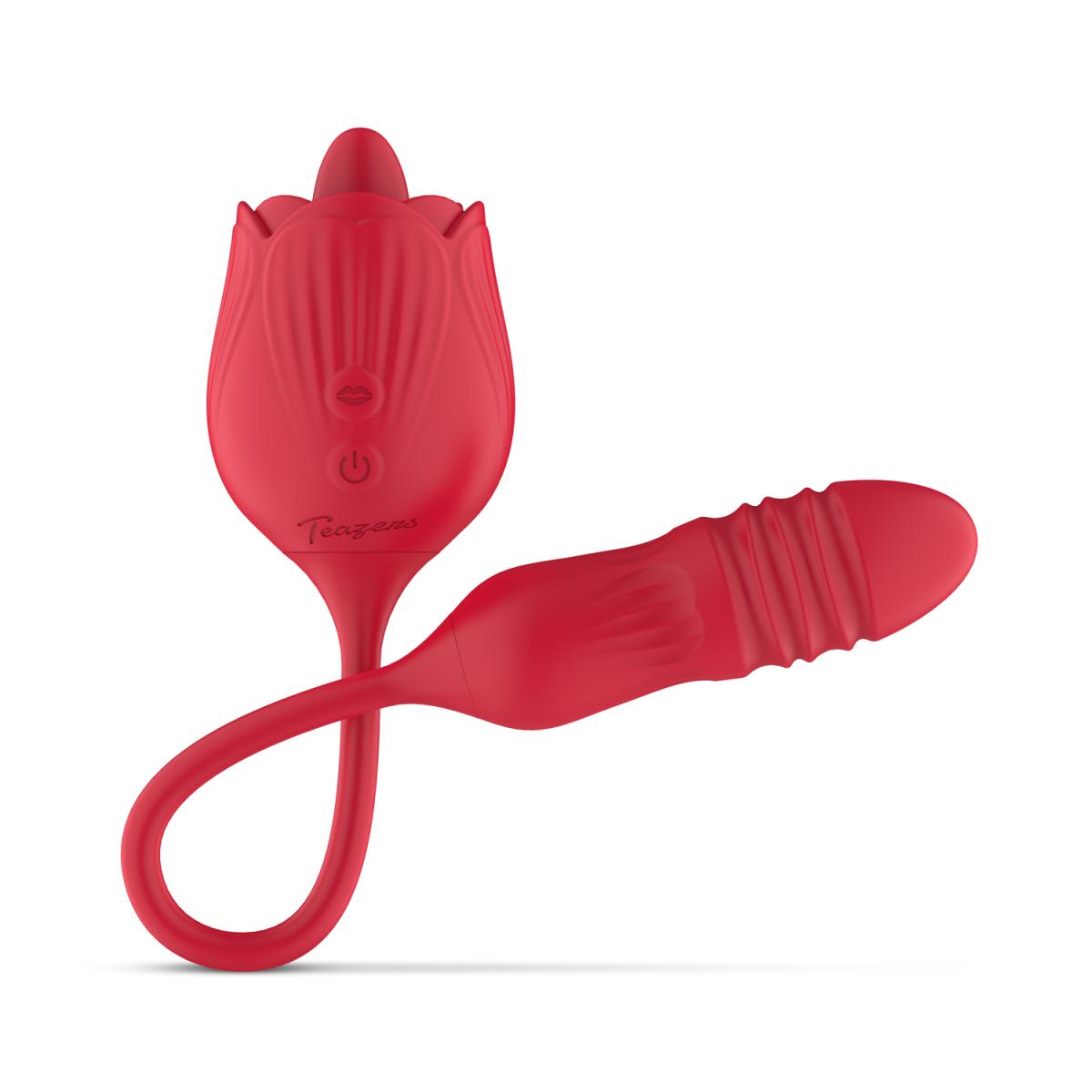 Rose Vibrator with Licking Tongue & Thrusting Dildo