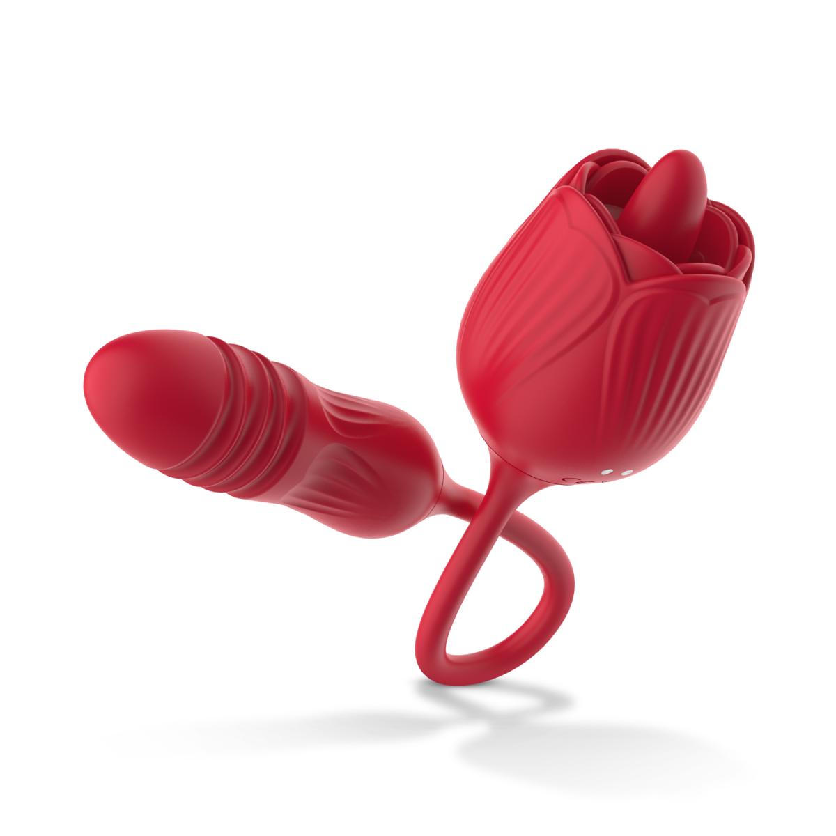 Rose Vibrator with Licking Tongue & Thrusting Dildo
