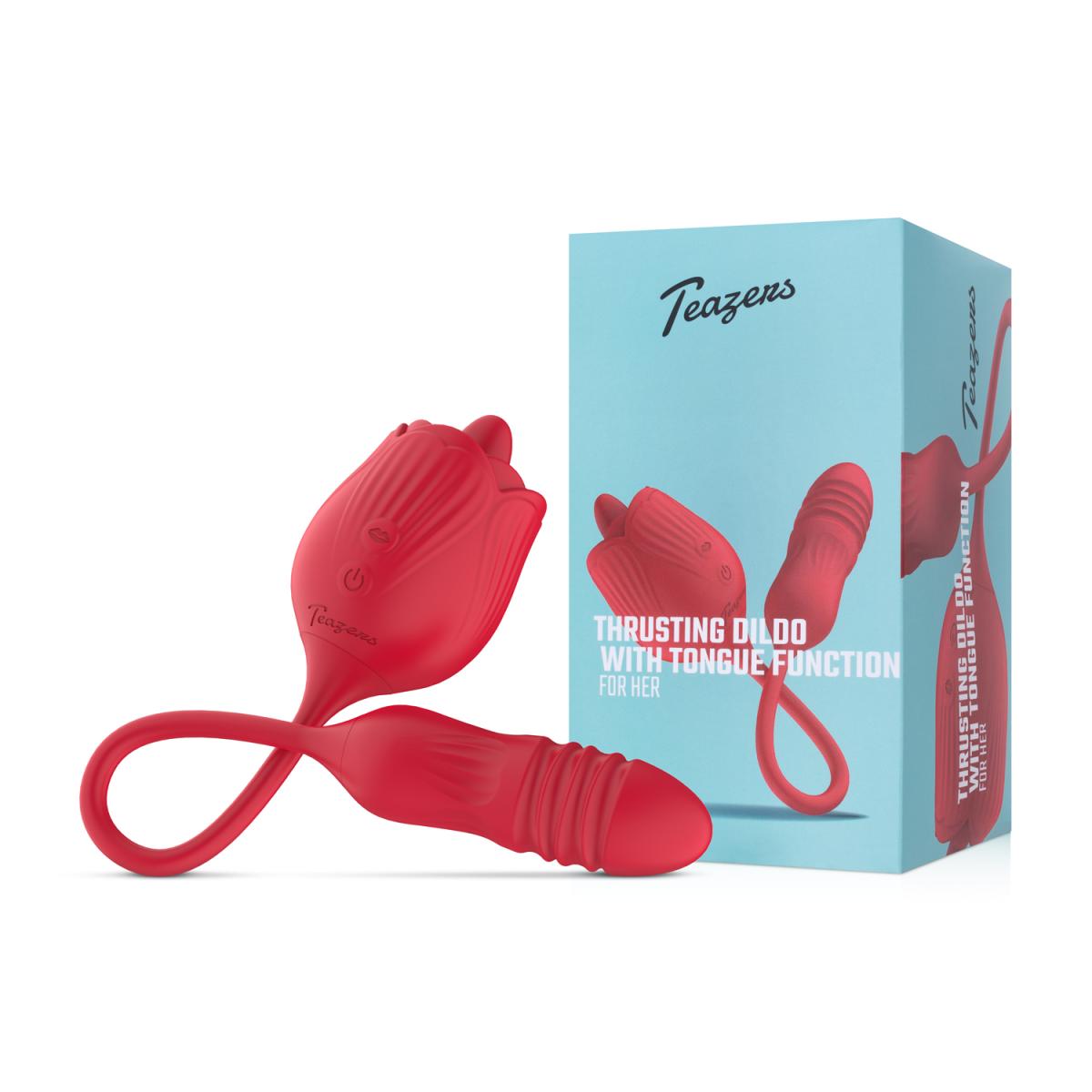 Rose Vibrator with Licking Tongue & Thrusting Dildo