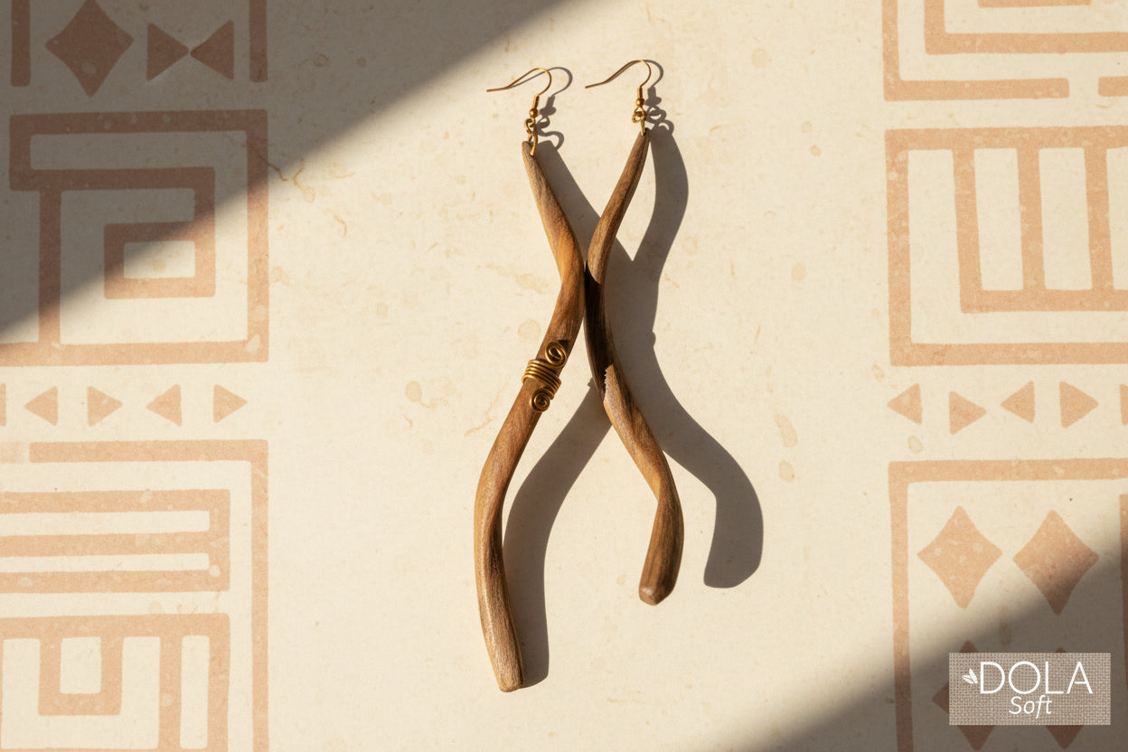 West African Wooden Vertical Earrings – Handcrafted Jewelry | DOLA Soft