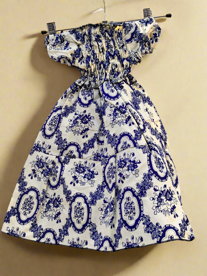 Blue & White Floral Smocked Dress for Girls (Ages 3–5) | DOLA Soft