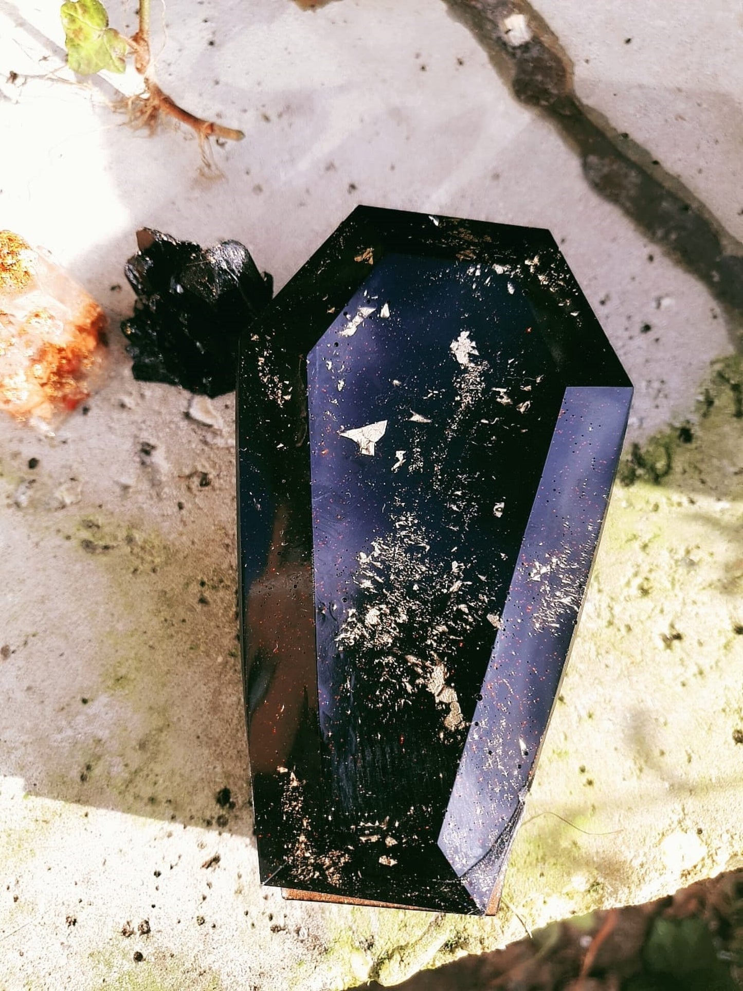 Black Coffin Shaped Resin Jewelry Box by DOLA
