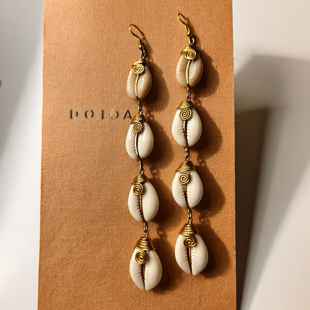 Authentic Long Cowrie Shell Earrings — The Third (III) | DOLA Soft