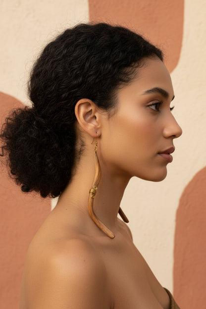 West African Wooden Vertical Earrings – Handcrafted Jewelry | DOLA Soft