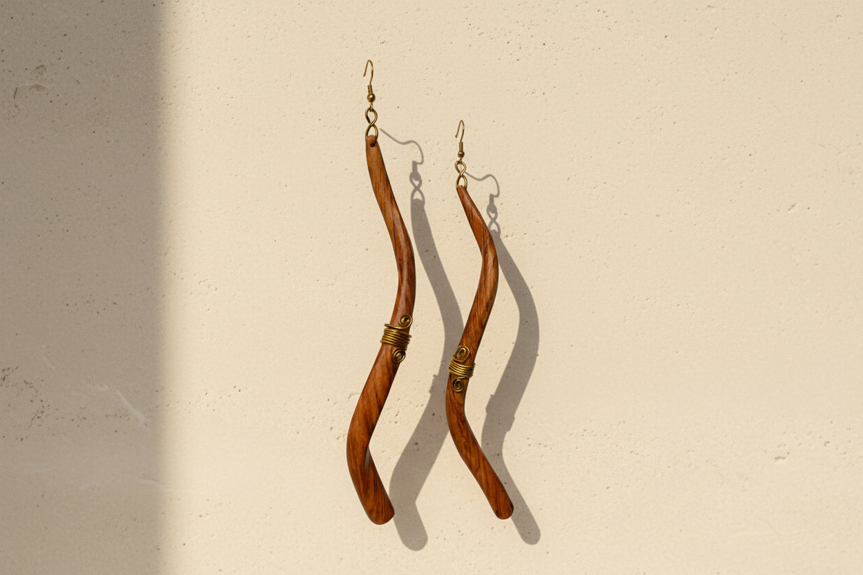 West African Wooden Vertical Earrings – Handcrafted Jewelry | DOLA Soft