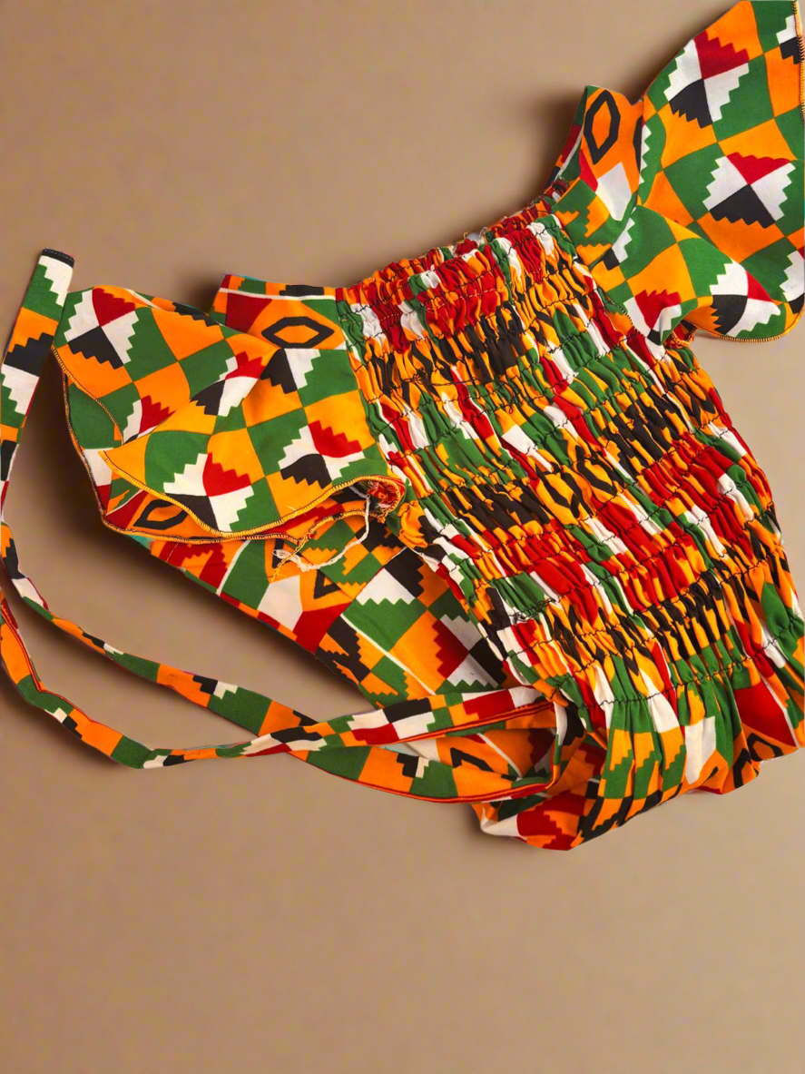 Kente Off-Shoulder Smocked Dress for Girls (Ages 3–5) | DOLA Soft
￼