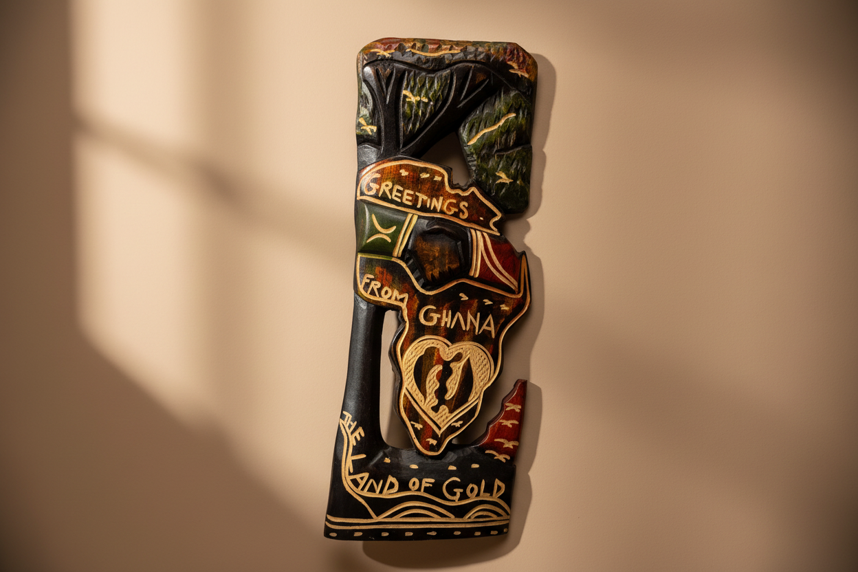Hand-Carved Ghana Wooden Mask – “Land of Gold” Wall Art | DOLA Soft