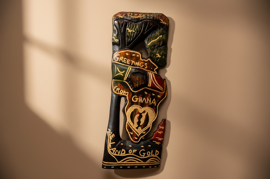 Hand-Carved Ghana Wooden Mask – “Land of Gold” Wall Art | DOLA Soft