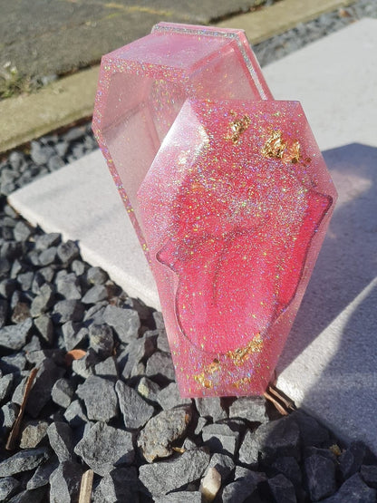 Pink Glitter Coffin Shaped Resin Jewelry Box by DOLA