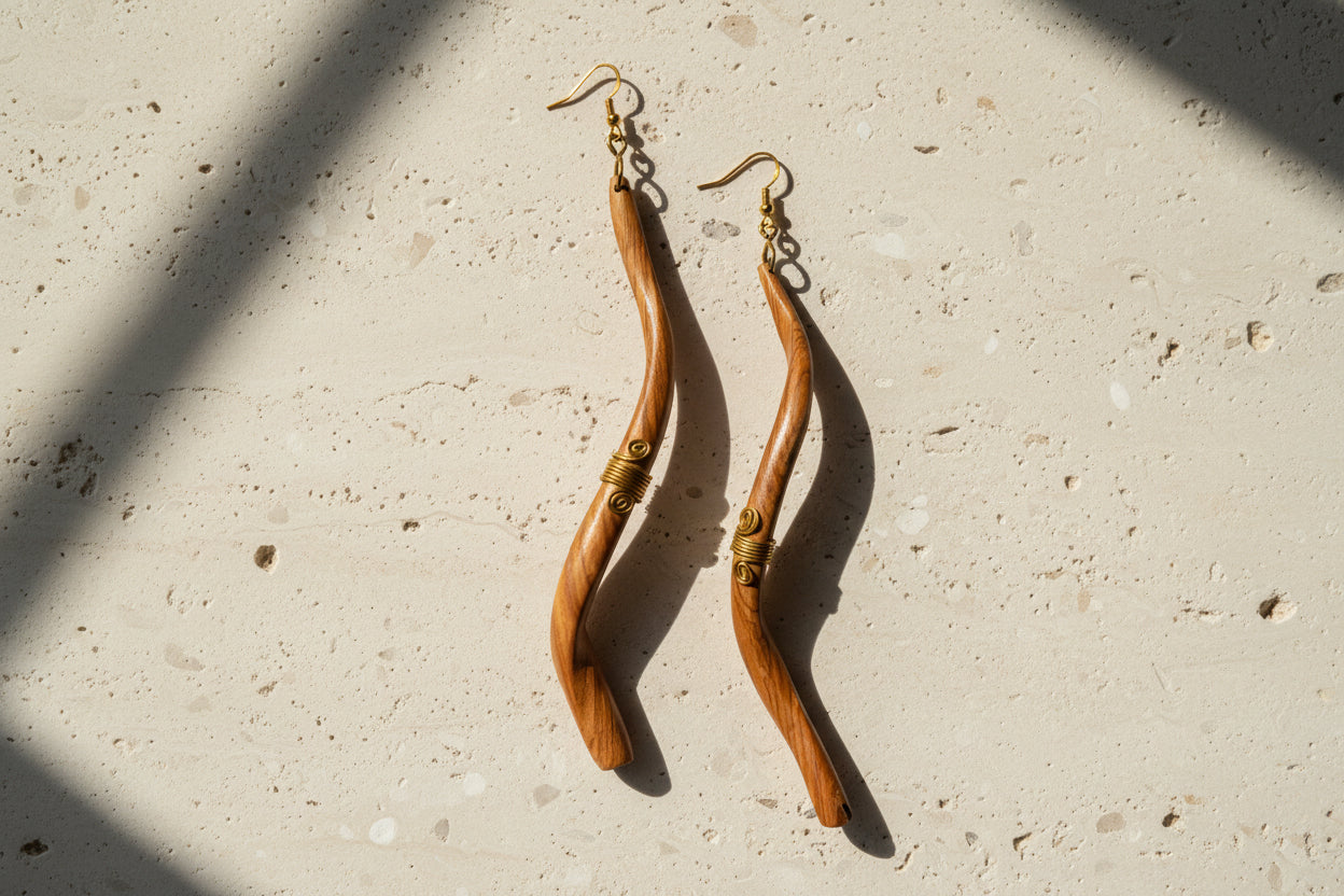 West African Wooden Vertical Earrings – Handcrafted Jewelry | DOLA Soft