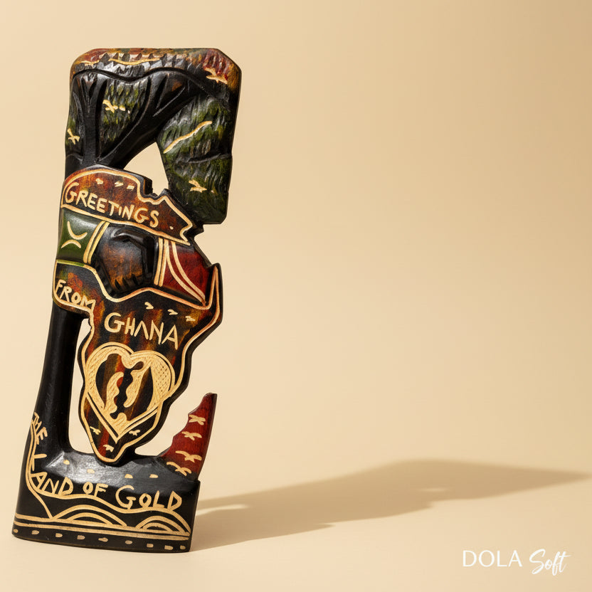 Hand-Carved Ghana Wooden Mask – “Land of Gold” Wall Art | DOLA Soft