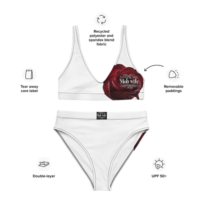 Rose on white Recycled high-waisted bikini