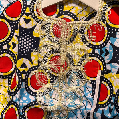 Boys African Ankara Two-Piece Set – Red & Yellow Booboo Shirt + Shorts | Ages 2–4 | DOLA Soft