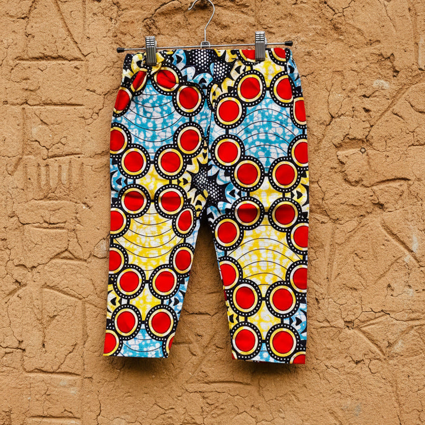 Boys African Ankara Two-Piece Set – Red & Yellow Booboo Shirt + Shorts | Ages 2–4 | DOLA Soft