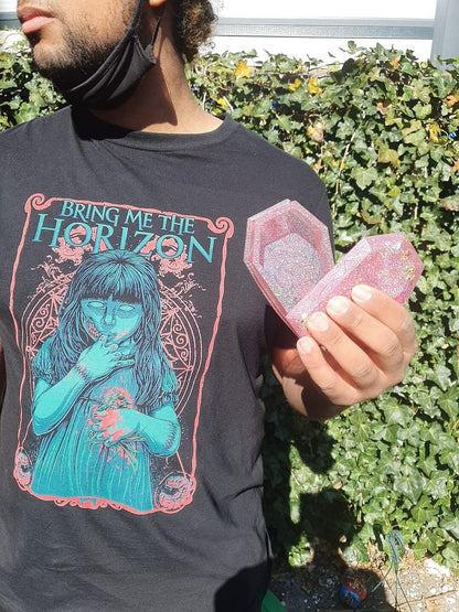 Pink Glitter Coffin Shaped Resin Jewelry Box by DOLA