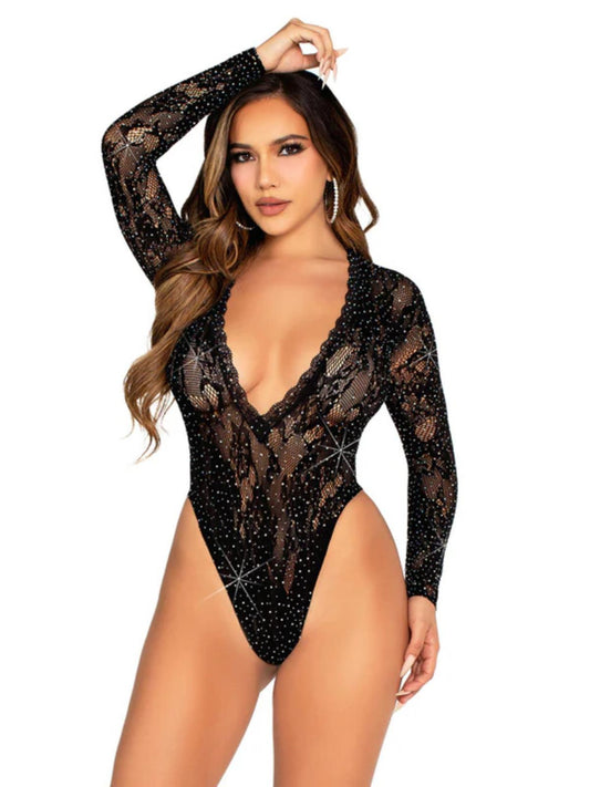 Lace Bodysuit with Deep-V Neckline