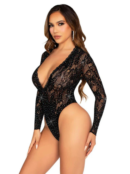 Lace Bodysuit with Deep-V Neckline