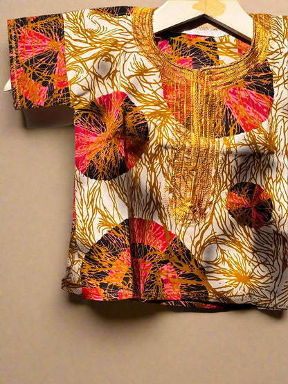 Boys African Ankara Two-Piece Set – Orange Booboo Shirt & Shorts | Ages 2–4 | DOLA Soft