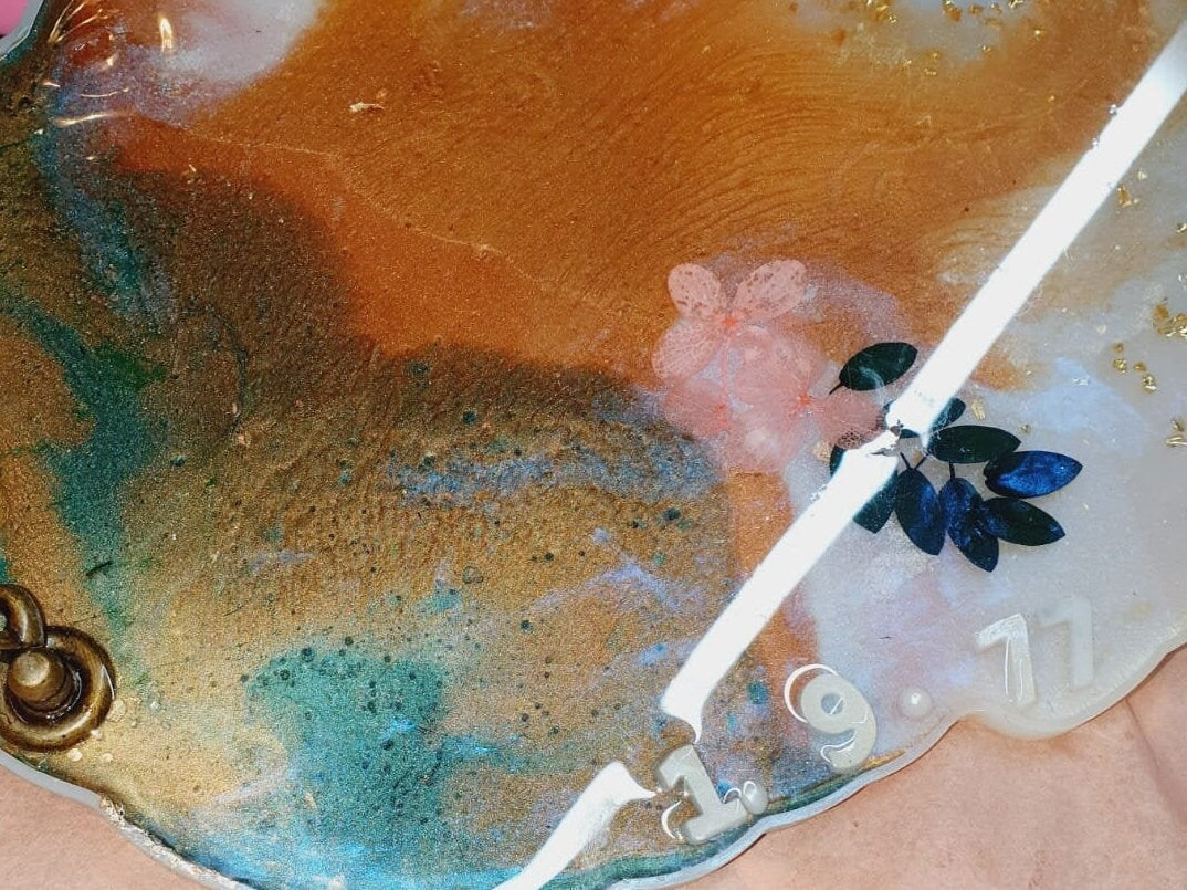 Custom Made Personalized Resin Art Tray With Vintage Handles by DOLA